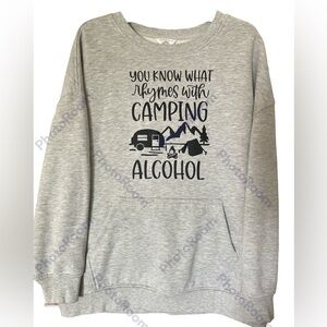 Womens Funny Camping Sweatshirt Gray Size XL